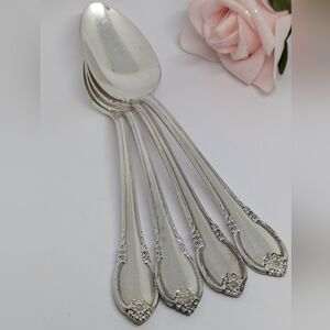 1847 Rogers Bros. Remembrance 4 Silver Plate Teaspoons Vintage Cutlery Floral